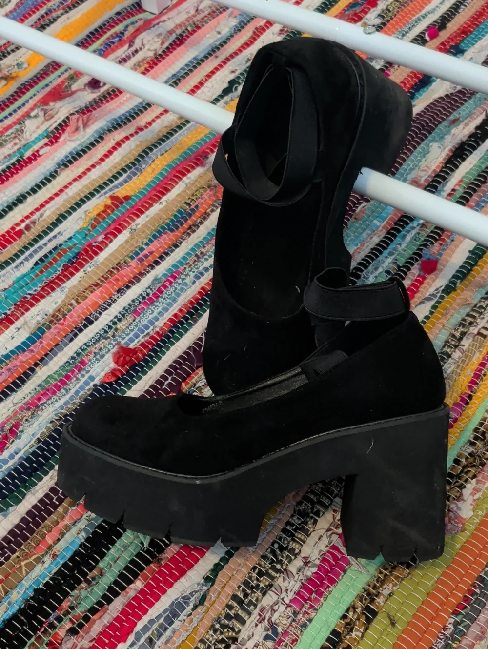 Black Chunky Platform Mary Jane Heels - Women